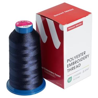 Imagem de Linha de bordado azul selecionada Richword 5000Y 40WT fio de poliéster 100 cores selecionadas para várias agulhas comerciais e máquina de bordar de agulha única 0760