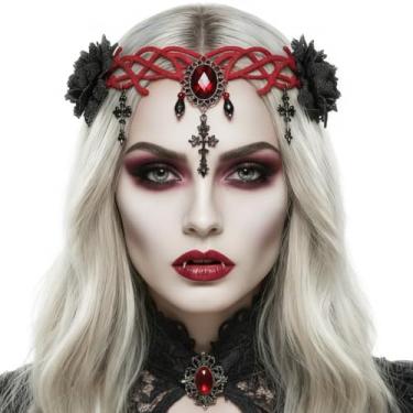 Imagem de Banatra Acessório de cabeça de vampiro, coroa gótica, faixa de cabeça de Halloween, acessórios de cabelo para mulheres