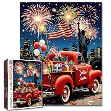 Imagem de Quebra-cabeça de 4 de julho de 1000 peças para adultos New York Night Puzzle EUA Country Patriotic 1000 peças bandeira americana caminhão liberdade jogo DIY artesanato quebra-cabeça dia da