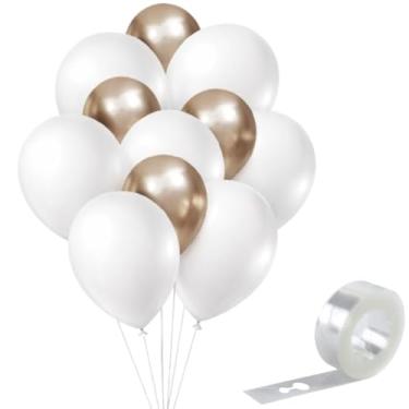 Imagem de Kit 75 Balões Branco 9” e Dourado Cromado 5” com Tira de 5m para Arco Desconstruído, Comunhão, Batismo e Bodas, Aniversário