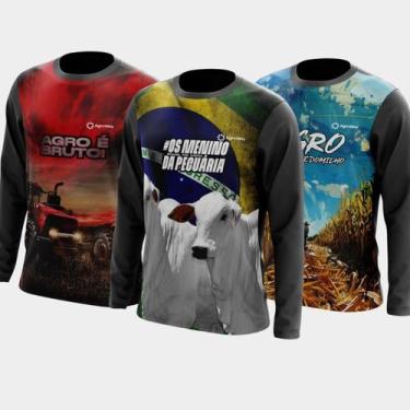 Imagem de Combo Kit 3 Camisas Agro Masculinas Manga Longa Zíper Proteção Uv Temá
