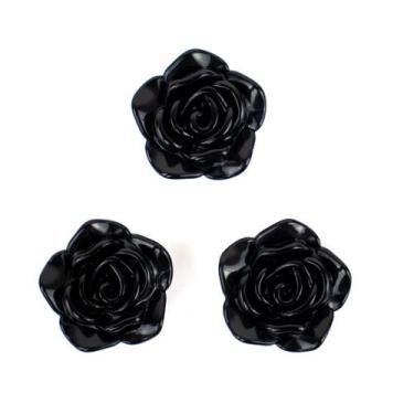 Imagem de Kit C/3 Miçangas em Plástico Flor Rosa Negra 2 cm - Lua Mística Origin
