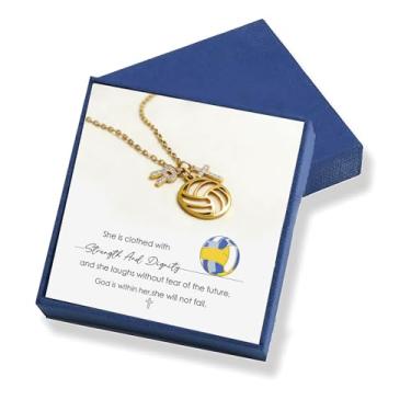 Imagem de Gowvvxu Joias de voleibol, 26 letras, fé, cruz, voleibol, alfabeto, zircão, pingente inicial, colar cristão para mulheres, presente de escritura de força para jogadores, treinadores, times, Medium