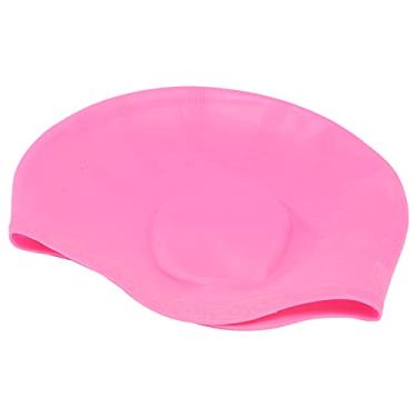 Imagem de Touca de natação de silicone Proteção de ouvido tridimensional ergonômica à prova d'água Chapéu de natação para adultos Homens Mulheres Piscina Treinamento de natação Competição (Rosa (touca de
