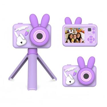 Imagem de Câmera digital Cute Rabbit de 96 MP, câmeras duplas frontal e traseira ultra HD com bastão de selfie, reprodutor de música integrado, câmera portátil de vlogging de viagem para presentes de