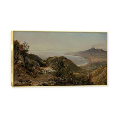 Imagem de NHLDZYH Moldura dourada. Trabalho mestre do romance norueguês, réplica de quadro de J. C. Dahl, paisagem atmosférica, arte de parede com moldura para biblioteca ou sala. (Paisagem 49). 40 x 68 cm.