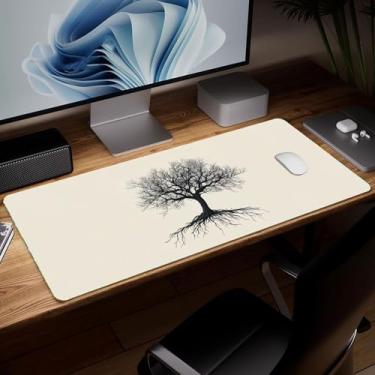 Imagem de Tapete de mesa de árvore de couro, mouse pad de arte colorida, grande teclado de computador, mousepad para jogos, protetor e capa à prova d'água, capa decorativa de couro PU para laptop, decoração de