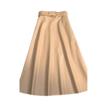 Imagem de Saia Longa De material sintético Com Cintura Alta E Cinto, Saia Rodada