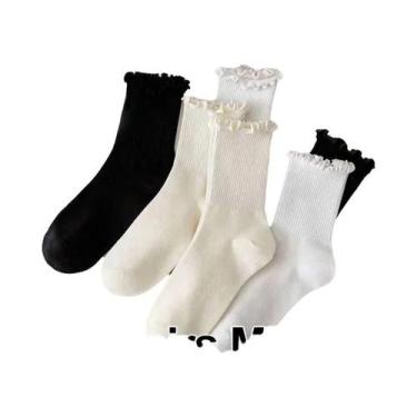 Imagem de Meias Femininas Antiderrapantes Com Renda E Gola Redonda, 6 12 Pares, 