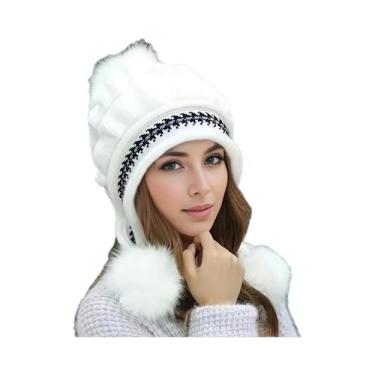 Imagem de Gorro Feminino De Inverno Quente Com Forro De Lã E Protetor De Orelha,