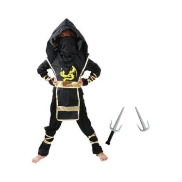Imagem de Fantasia De Ninja Com Estampa De Dragão Preto Para Crianças E Adultos,