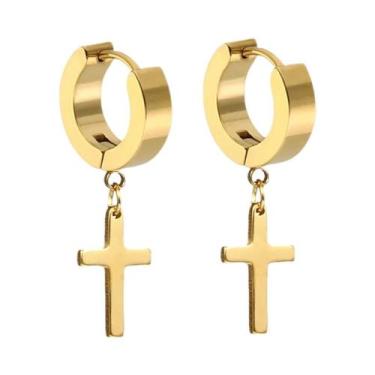 Imagem de Brincos De Argola Pendentes Em Aço Inoxidável Preto, Prata E Dourado C