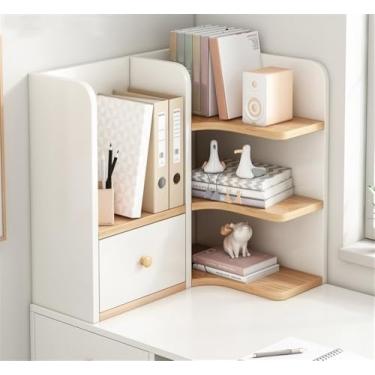 Imagem de Prateleira organizadora de mesa - Estante de mesa de madeira com gavetas para escritório, quarto, sala de estar e cozinha - Solução de armazenamento funcional e elegante