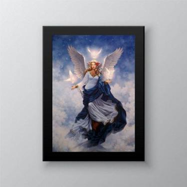 Imagem de Quadro Decorativo Arcanjo Haniel 33x24cm - Madeira Preta