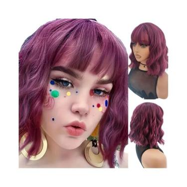 Imagem de Peruca Sintética Rosa Curta De 12 Polegadas Com Efeito Molhado E Ondul