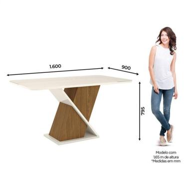 Imagem de Mesa De Jantar Solus 160 Cm Canto Arredondado Com Vidro Nature Off White - Henn