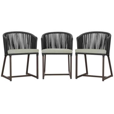 Imagem de 3 Cadeiras De Jantar Noronha Marrom Corda Náutica E3 Trama Preto