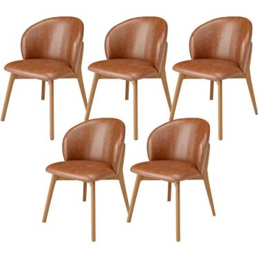 Imagem de Kit 05 Cadeiras De Jantar E Estar Living Estofada Mia L02 Couríssimo Camel