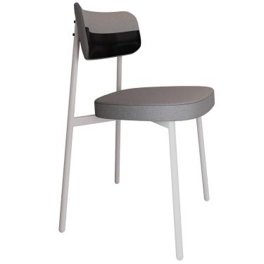 Imagem de Cadeira Estofada Para Sala De Jantar Astrid Branco C01 Linho Cinza Courino Preto - Lyam Decor