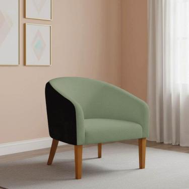 Imagem de Poltrona Sala Decorativa Stella Pé Madeira Trapézio Castanho Sintético Pu D03 - D'rossi Preto-bouclê Pistache