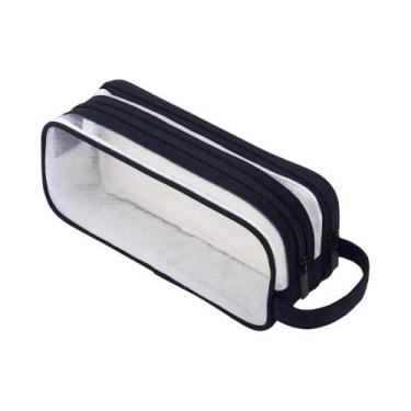 Imagem de Estojo Grande Transparente Com 2 Compartimentos, Bolsa Multifuncional 