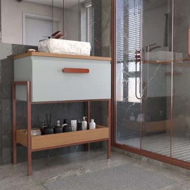 Imagem de Armário de Banheiro Andaluz 80cm 1 Porta 100% Mdf Pistache/Freijó - Panorama Móveis