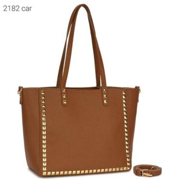 Imagem de Bolsa Feminina de Ombro tipo Sacola Espaçosa com Apliques Dourados Kit