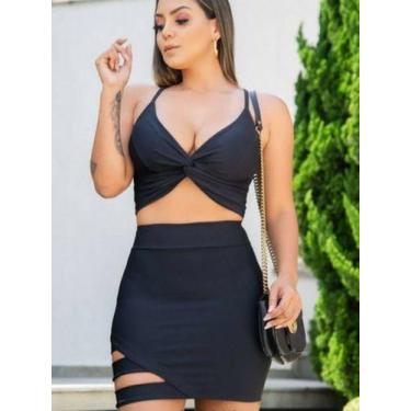 Imagem de Conjunto Cropped Com Saia Feminino Verão - TLT, Feminino, Preto, Único