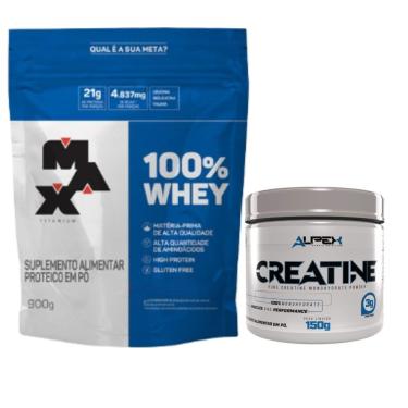 Imagem de Kit 100% Whey 900g refil Max Titanium + Creatina 150g Alpex-Unissex