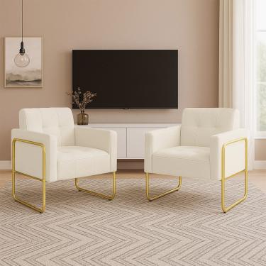 Imagem de Poltrona Sala Industrial Alta Tubo Dourado Kit 2 Elisa Veludo D03 - D'Rossi