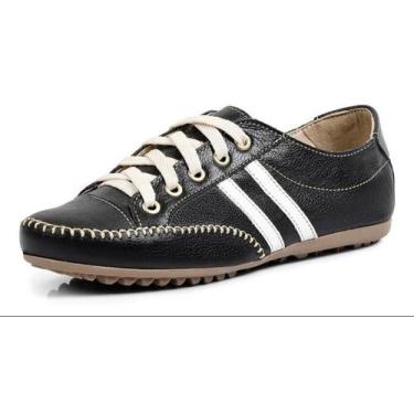 Imagem de sapatênis tênis sapato feminino casual de couro confortável preto - Iz