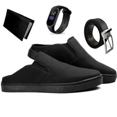 Imagem de Sapatênis Mule Slip On Masculinos Casual + Relogio + Cinto e Carteira 