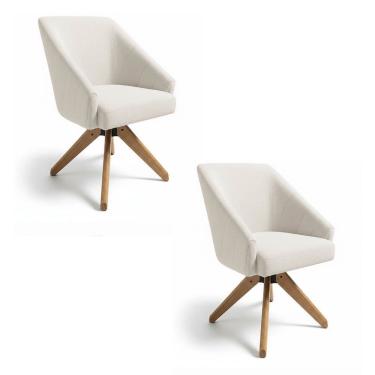 Imagem de Kit 2 Poltronas Giratórias Alana Bouclê Bege Base De Madeira - Pallazio