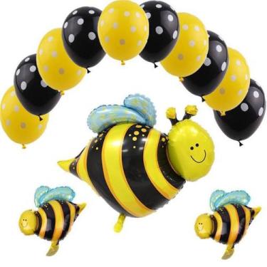 Imagem de Balões de festa Mylar Bee Latex Amarelo Preto 13 unidades - yiweisai