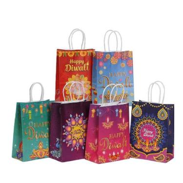 Imagem de Sacos de presente Indian Festival Kraft Paper, pacote com 12, 21x15x8c