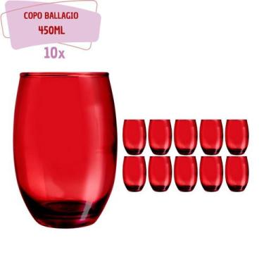 Imagem de Kit 10 Copos California Redondo Vidro Vermelho Mesa 450ml - PRATICASA,