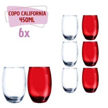 Imagem de 3 Copos Vermelho + 3 Copos Transp California Redondo 450ml - PRATICASA