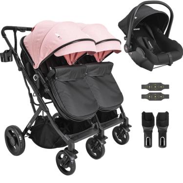 Imagem de Carrinho Kiddo para Gemeos Bebe Conforto Colinho Vox II Rosa