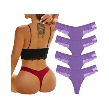 Imagem de Calcinhas G-string De Algodão Com Renda Para Mulheres 4PCS Lingerie Se