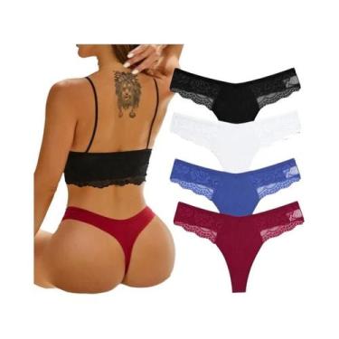 Imagem de Calcinhas G-string De Algodão Com Renda Para Mulheres 4PCS Lingerie Se