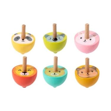 Imagem de Brinquedos De Pião De Madeira Coloridos 6 Peças Montessori Fidget Gyro