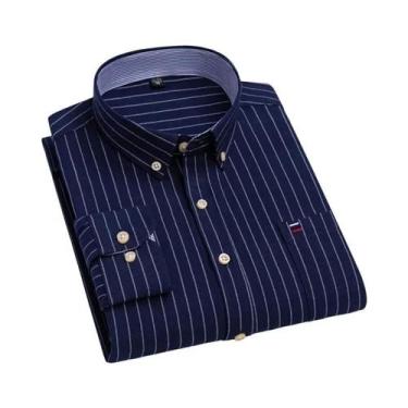 Imagem de Camisa Casual De Negócios Masculina 100% Algodão Oxford Xadrez De Mang