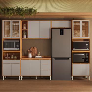 Imagem de Cozinha Modulada com Vidro Reflecta 5 Peças em MDF Plena Demóbile - Cinamon/Nude Prime TX