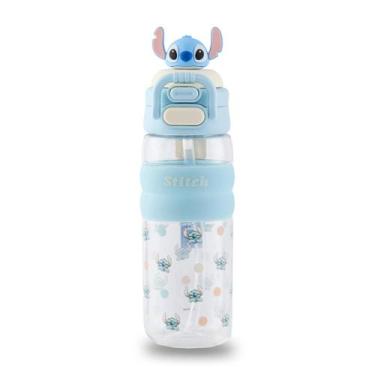 Imagem de Garrafa Stitch Antivazamento Escolar Azul Infantil Passeio Disney 600m