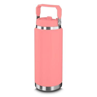 Imagem de Garrafa Térmica Parede Dupla Em Aço Inox Rosa 900ml Com Alça
