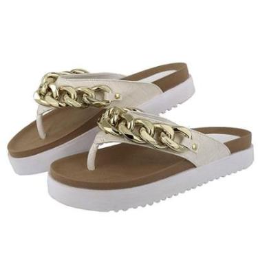 Imagem de Sandalia Rasteira Papete Feminina Solado Tratorado Detalhe Corrente Elos Frontal Anatomica-Feminino
