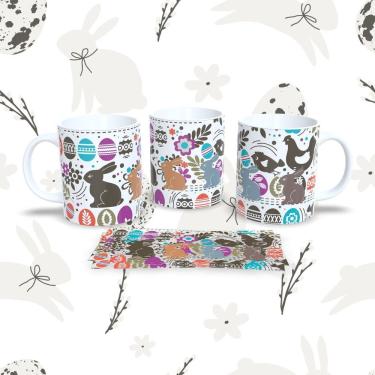 Imagem de Caneca de Porcelana Páscoa 51 para Bebidas 325ML com Estampa Temática Compatível com mi...