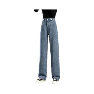 Imagem de Calças Jeans Térmicas Femininas De Cintura Alta Com Forro De Pelúcia P