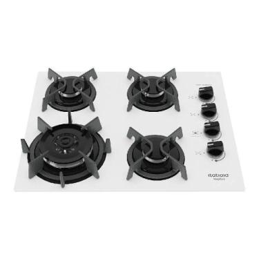Imagem de Cooktop Itatiaia Itaplus 4 Bocas Vidro Branco Tripla Chama Bivolt (370