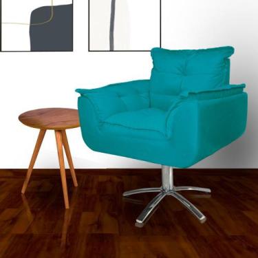 Imagem de Poltrona Sala de Estar Base Giratória de Metal Opala Suede Azul Turque